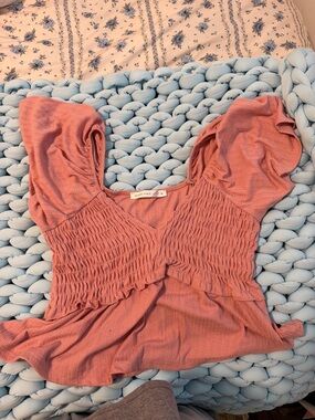 Altar'd State Dusty Rose Smocked Peplum Crop Top